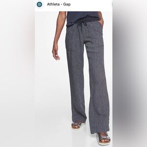 Athleta Bali Stripe Featherlight Stretch Linen Pants in Navy/White size 0